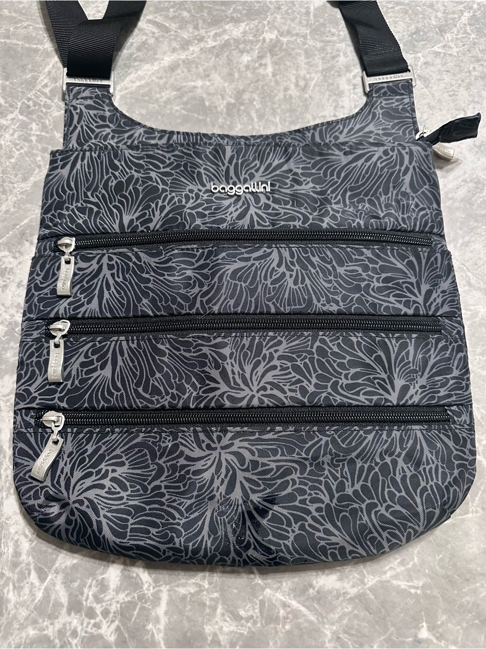 Baggallini Crossbody Purse Midnight Blossom Bag Adjustable Strap & Pouch